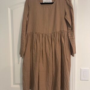 notPERFECTLINEN Tan Midi EMILIE loose linen dress